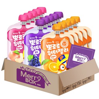 [메리박스] 뽀로로 워터젤리 어린이 음료세트 2호 {복숭아+오렌지+포도} 각5개씩+메세지카드, 1박스, 120ml
