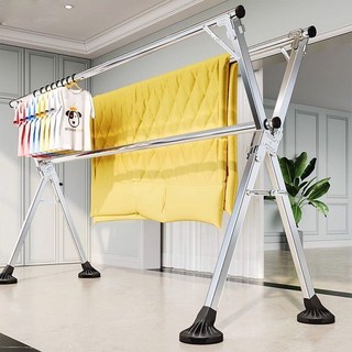 中部晾曬王 2.4米曬衣架 伸縮摺疊曬衣架 附防風衣夾防風扣 室內外晾衣神器, 升級款【全不鏽鋼】
