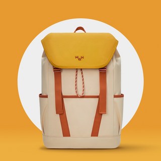 MAH旗艦 休閒旅行翻蓋束口後背包，15.6英吋大容量電腦包，防潑水男女同款時尚校園包, 經典黃白（預售）