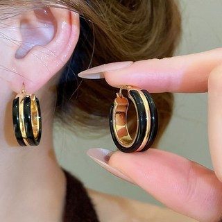 鴻利首飾廠 18k真金電鍍醋痠闆圓形耳扣 美拉德複古簡約耳環 小衆高級感耳飾