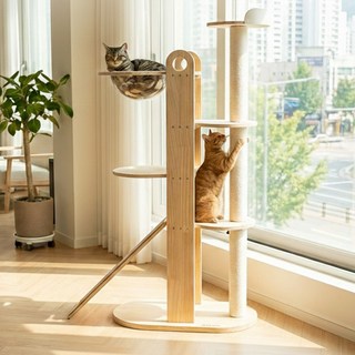 더따슴 젤리클 대형 원목 캣타워 6단 고양이 클라이밍보드 투명해먹 포함, 1개