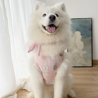 JJWW狗狗衣服 夏季薄款 金毛 拉佈拉多 薩摩耶 邊牧 中型大型犬 大狗防曬背心, 兔兔夏季背心領結套裝,5XL（尺寸見詳情頁）, 1個