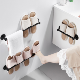 쏘홈 무타공 욕실 실내화 슬리퍼걸이 2개세트, 1개, 블랙 30cm+50cm