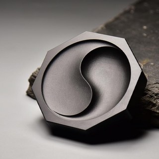 巨匠工廠太極八卦帶蓋雙圈歙硯原石文房四寶書法天然端硯硯臺水波紋墨盤, 1個, 八角八卦丨無盒 黑龍尾