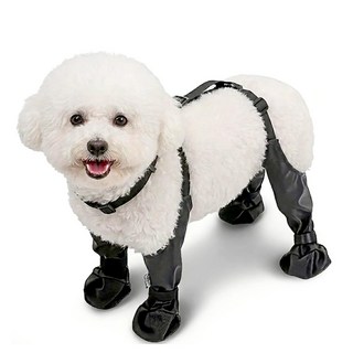 견행묘행 강아지 레깅스 신발 올인원 레인부츠, 1개, 블랙