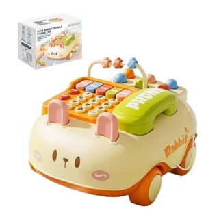 聲光音樂電話車 寶寶早教拉繩學步玩具, 1個, 如圖