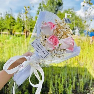 小清新香皂花束 迷你乾燥花束 迷你花束 教師節花束 婚禮小禮物 情人節禮物 畢業花束, 3朵高級粉（沒有附禮物袋）, 1個