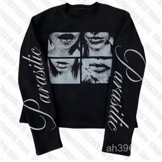 可可裏 闇黑風街頭朋克男女款長袖上衣 y2k美式復古字母印花T恤, 黑色,5XL