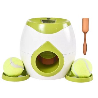 자동 개 공 발사기 테니스 2개가 달린 던지기 기계 실내/외 인터랙티브 장난감 사료 보상 소형견을 위한 지능형 피더(녹색), Green