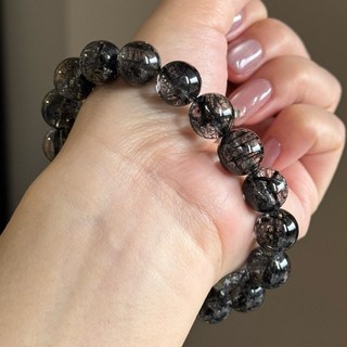 巴西滿版黑髮晶手珠 晶體透亮 11.6mm圓珠, 1個