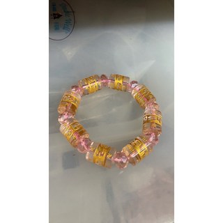 畫意坊 六字真言琉璃筒珠 粉紅色燙金箴言 宗教風水六字琉璃珠, 1個