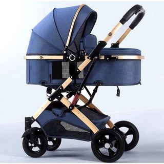 바구니형 유모차는 앉거나 누워서 잠을 잘 수 있는 다기능 3 in 1 충격 흡수 신생아 수면 바구니 시트 유모차, 네이비(4륜)