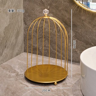 鐵藝鳥籠首飾品收納架 雙層化妝品收納架 桌面收納置物架 台灣出貨, 金色加高單層鐵皮鳥籠, 1個