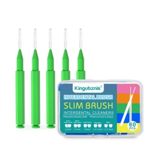 Kingubznis 60개 치과 교정용 치간 브러쉬 치아 사이 청소용 부드러운 실리콘 강모(먼지 커버 포함)