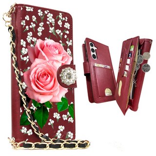 내부지퍼 빽 포켓 유미폰 다이어리 데이지 내부빽포켓_아리따) 안개꽃시리즈_장미편 DIA 꽃 카드지폐수납 내구성 좋은 다이어리 핸드폰 케이스 + 손목 줄 체인 스트랩