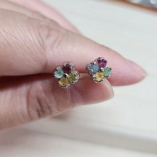 晶寶水晶 四葉草碧璽耳環 925銀針 彩色寶石幸運草耳飾