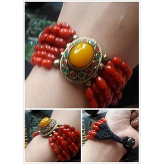 紅琉璃 尼泊爾綠松石手工鑲嵌流蘇手鍊