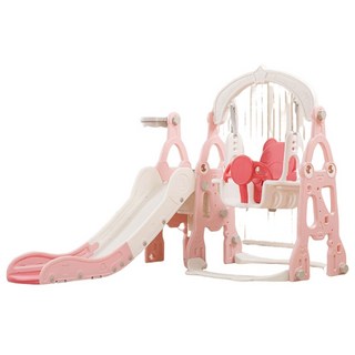 哩哩摳摳兒童溜滑梯鞦韆組合：室內寶寶滑梯，附籃球框、底部防滑設計, 溜滑梯+盪鞦韆粉色(底部防滑), 1個