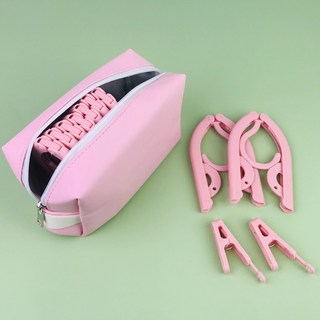 旅行折疊衣架 多功能便攜式晾衣架 18h出貨 出國旅遊必備神器 家用折疊衣架, 1個, 粉包+北歐粉衣架10個+夾子8個