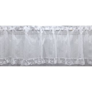 白色網紗窗簾 條紋設計 蕾絲裝飾 台灣製造 178*63公分, 白色
