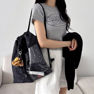 어나더뷰 [장마템] 디스 투명 PVC 포켓 스트링 짐색 백팩 가방 방수 클리어 물놀이 여름 바캉스 장마 비오는날 패턴 2748