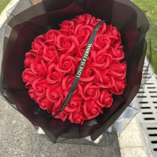 生日禮物送女生大束碎冰藍玫瑰黑騎士花束仿真香皂花送閨蜜媽媽－, 33朵紅玫瑰+浪漫燈串, 1個