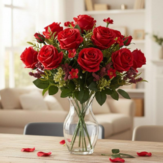 마벨인홈 고급 장미 조화 인테리어 장식 꽃다발 3P, 1개, 레드