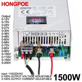 1500W 가변 스위칭 전원 공급 장치 0-12V 13.5V 15V 24V 36V 48v 60V 72V 80V 110V 150V 220V 110/220V AC/, 01 1500W, 01 220V, 16 0-30VDC