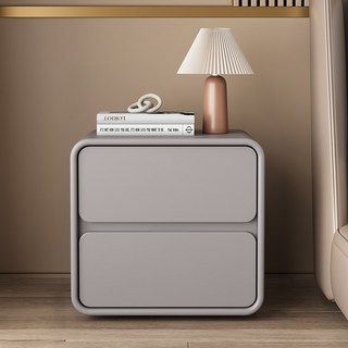 輕奢實木床頭櫃簡約現代胡桃色儲物櫃小型家用臥室奶油風床邊櫃子, 淺灰色【實木抽屜+高密度框架】一50x40x47cm