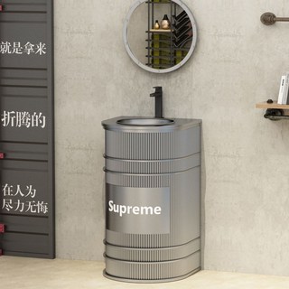 Shark家具 桶裝造型洗手台，復古工業風設計, 銀色 鏡子 送水龍頭 logo 免費定製, 1個