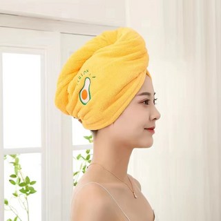 刺繡乾髮帽，超強吸水，加厚，速乾, 酪梨杏黃,雙層【升級款】, 1個