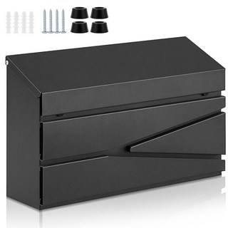 Yaocom 벽 마운트 우편함 대용량 외부 아연 도금 스틸 녹 방지 금속 우편 드롭 포스트 모던 컬렉션 박스 40 x 25 11cm(15.75 9.8 4.375인치) 열쇠 잠, 깃발 없음, 블랙