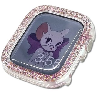 영스피플 애플워치 호환 반짝이 케이스 3 6 7 8 9 se2 울트라2 베젤링 테두리 커버, 핑크, 1개