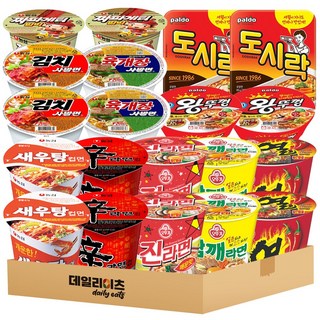 [데일리이츠] 농심 오뚜기 팔도 컵라면 10종류 20개 세트 (신라면 새우탕면 진라면매운맛 참깨라면 열라면 육개장사발면 김치사발면 미니왕뚜껑 짜파게티범벅 도시락), 1세트