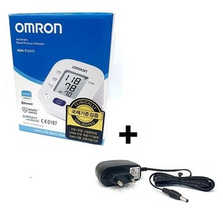 오므론 혈압계 HEM-7141T1 +호환 아답터포함 자동전자 블루투스 건전지형 팔뚝형, 1개