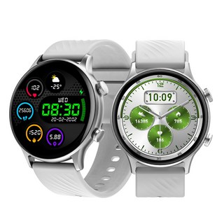 Seefer 통화가능 스포츠스마트워치 | 원형화면 방수 운동시계 | 심박수 혈중산소 100종이상 스포츠모드 활동량 메시지알림 블루투스 | 남녀공용 실리콘밴드 러닝등산용, 실버색, 4.6cm, GPS + 블루투스