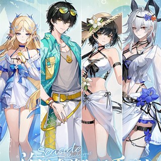 鳴潮 卡提希婭 贊妮 漂泊者 大立牌 周邊擺件, 1個, 夏日海灘邂逅全套4款雙插大立牌16cm+印刷底座