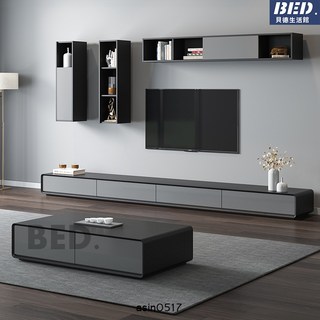 簡約現代電視櫃組合，小戶型客廳圓角電視櫃，黑白配色北歐意式風格, 0.6米二斗櫃 黑色/黑灰