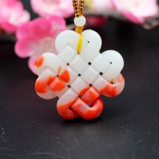 옥 목걸이 혼주 전통 비취 자연 쥬얼리 남성 매력 양면 위한 펜던트 부적 흰색 매듭 붉은 새겨진 패션 선물