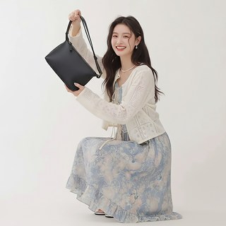 【MIYUNA米友娜】真皮頭層牛皮Niki簡約枕頭包肩背/斜背包-經典黑