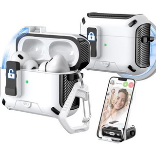 애플워치 케이스 커버 범퍼 호환 에어팟 프로 2세대/1세대 커버 Magsafe 마그네틱 자동 잠금 장치 충전 포트 방진 및 청소 키트 포함 스탠드 디자인 화이트/그린과, AirPods Pro 2nd/1st, Black/White