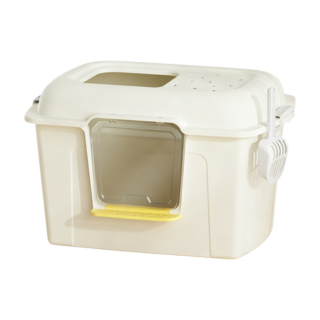 超大貓砂盆貓廁所貓便盆巨大貓砂盆半封閉貓砂盆一體式貓砂盆寵物用品加高防臭貓砂盆特大貓砂盆開放式貓砂盆巨無霸貓砂盆送貓砂鏟, 象牙白, 1個