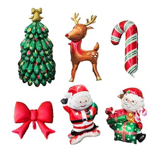 크리스마스 6종 세트 대형 풍선 트리 산타 리본 파티 장식 1.4m, 1세트, 다양