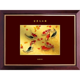 富貴九如圖金箔畫，可吊掛居家裝飾，店面裝飾送禮收藏，增添空間藝術氣息與高貴質感