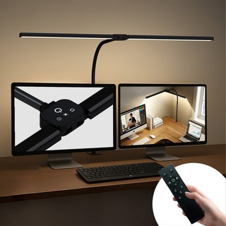 SASAKO 접이식 클립형 리모컨 책상용 LED 스탠드 시력보호 듀얼캡 760mm 와이드 스탠드 공부용 스탠드 색온도/밝기 조절, 블랙 업그레이드 (터치+리모컨)