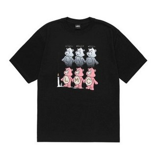 【台現】LMC 小熊短袖T恤 韓國潮流情侶款 純棉舒適短袖上衣, 天使小熊-黑色