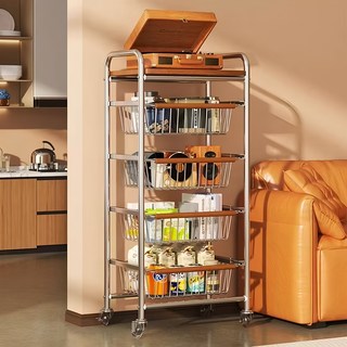 틈새수납장 다용도 이동식트롤리 서랍형 수납장 수납 선반, 5층, 은색