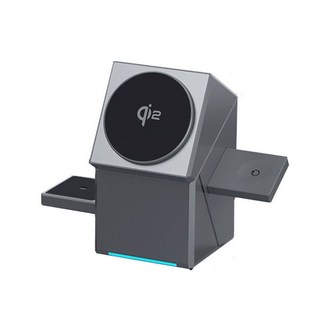 三合一磁吸無線充電器，適用於手機、耳機、手錶，智能溫控，簡約時尚, 【銀灰色】Qi2三合一磁吸無線充, 1個