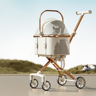 강아지 유모차 탈부착 가능 원터치 반려동물 유모차, 오프화이트, 1개