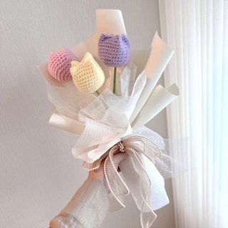 有感選物 手工針織畢業 母親節花束, J3.鬱金香-柔月花夢(約40cm), 1件